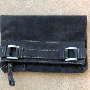 Faux suede fold over clutch